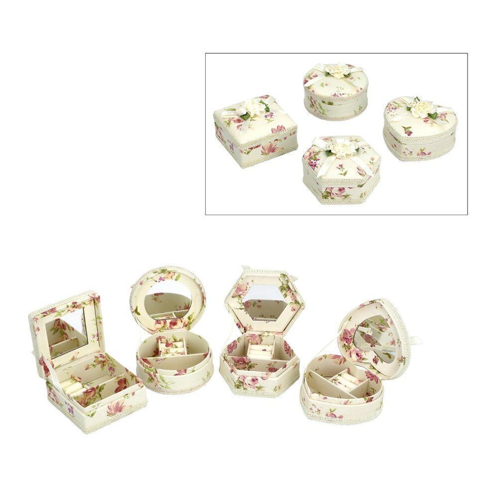 Ivory Floral Pattern Multi Shaped Jewelry Box Set of 4